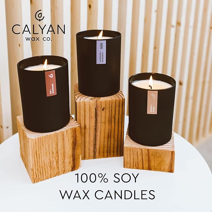 Calyan Wax Co. Evergreen & Eucalyptus Scented Candle - 75 Hour Burn - Luxury Non Toxic Soy Wax Candles - Long Lasting Black Tumbler Jar Candle for Home - 10.2oz