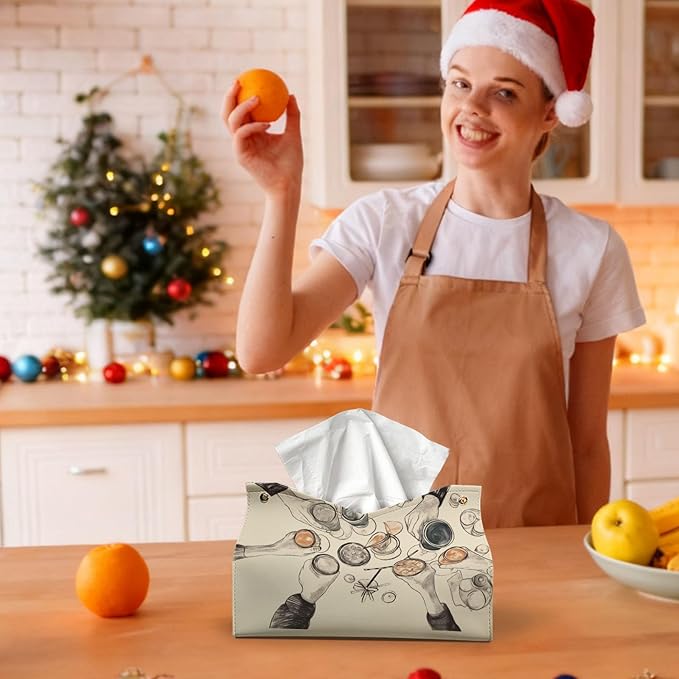 Vintage Rectangle Tissue Box Cover, Winter Holiday Decor Tissue Box Holder Organizer for Kitchen Dining Room, Party Facial Paper Organizer Farmhouse Party Gifts for Women Girls 9.8x5.9x5.9