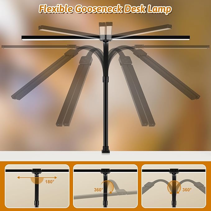 LED Desk Lamp for Office Dorm Home - Eye Caring Desk Light with Timer, Remote Control 24W Brightest Dual Screen Computer Monitor Gooseneck Dimmable Table lamp with Anti-Glare Cover Base