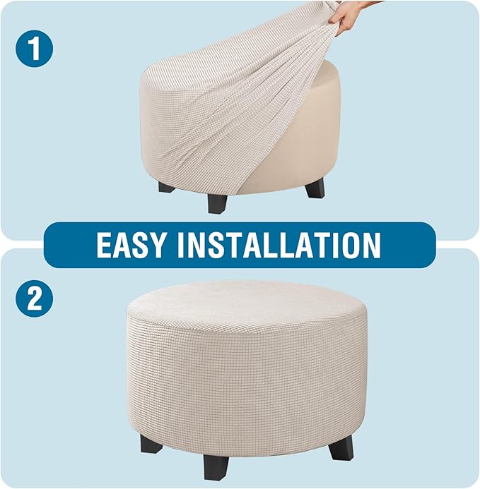 H.VERSAILTEX Ottoman Cover Stretch Ottoman Slipcover Round Ottoman Storage Cover Folding Stool Covers Furniture Protector Cover for Footrest Ottoman Fit Dia 30" - 41", Ivory