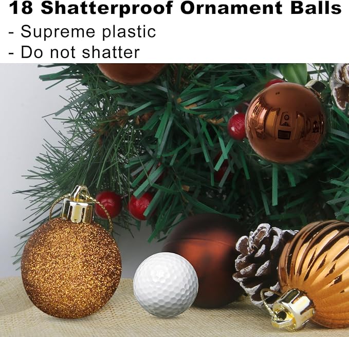 Bronze 2.5" Christmas Balls Christmas Tree Decoration Ornaments Shatterproof Hanging Balls for Birthday Halloween Holiday Wedding Decorations Set of 18pcs