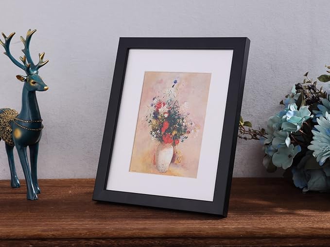8x10 Picture Frame Set of 2 Made of Solid Wood Photo Frame with Real Glass for Pictures 5x7 with Mat or 8x10 Without Mat, Wall Mount or Tabletop Gallery Photo Frames in Black