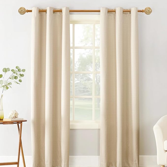 1 Inch Wood Curtain Rod For Windows 66 to 120 Inches, Heavy-Duty Adjustable Decorative Imitation Wood Grain Boho Curtain Rod With Rattan Leaf Hollow Finials For Bedroom 、 Living Room and Famhouse
