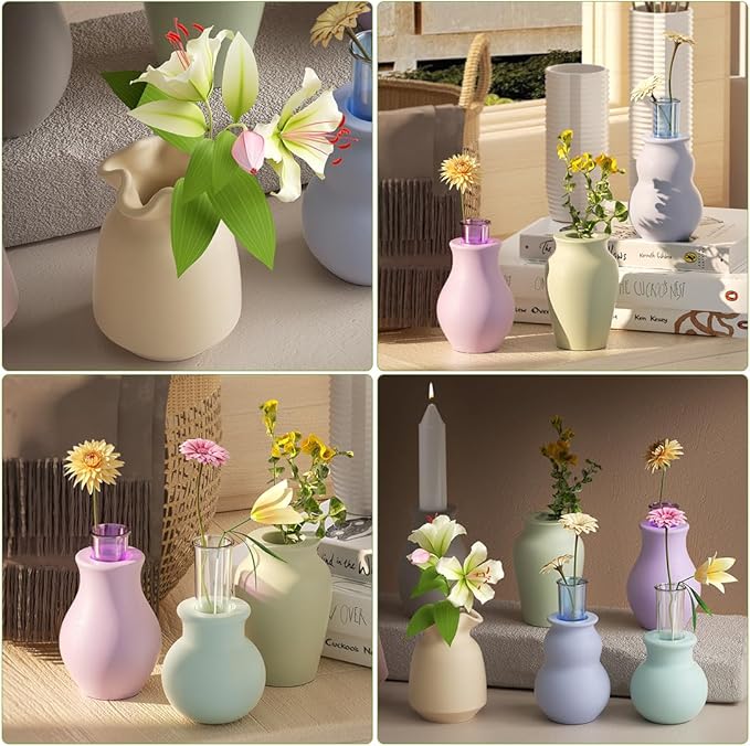 Koonafy 2 Pieces Vase Resin Moulds Silicone Set, Candle Holder Resin Molds, 8 Style Vase Resin Casting DIY Making Handmade Home Display Decor Crafts for Epoxy Resin (C-2pcs)