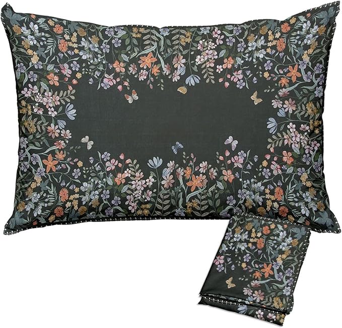 Floral Pillow Protectors with Zipper Standard Size Boho Colorful Wildflowers Pillow Covers Set of 2 Moody Black King Size Pillowcases Rustic Butterfly Farmhouse Bedding Decorative 36"x20"