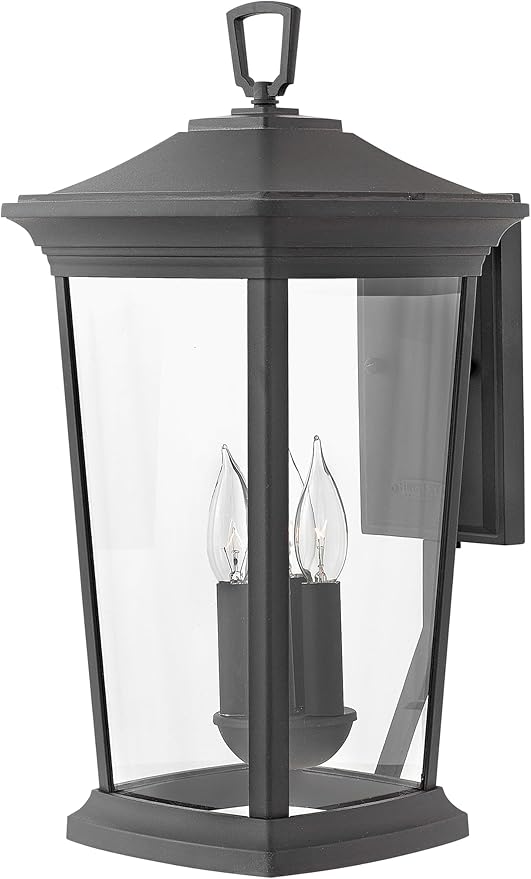 Hinkley Bromley Medium Wall Mount Lantern - Aluminum, 3-Light, Clear Glass - Museum Black Finish
