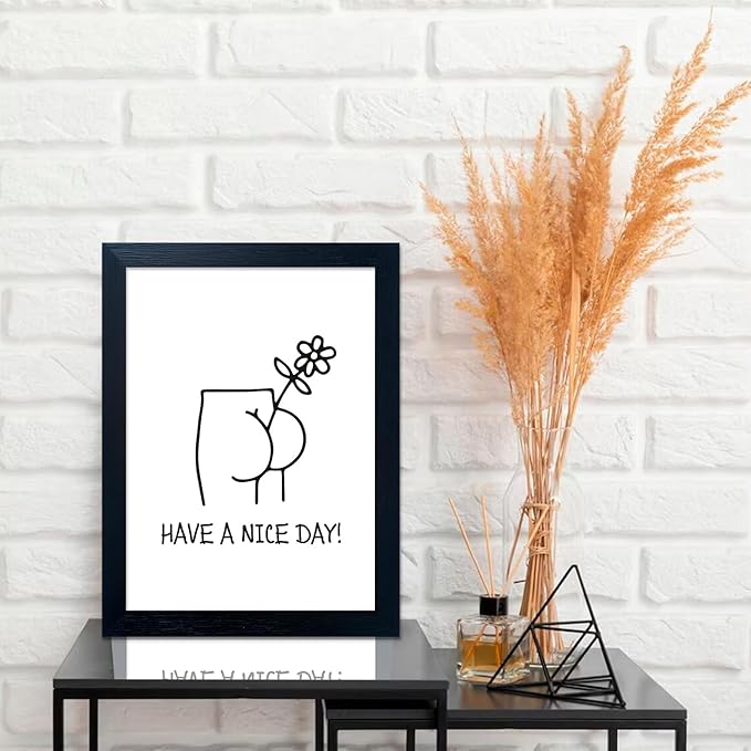 Black and White Bathroom Wall Decor, Funny Bathroom Wall Art, Humoristic Restroom Wall Decor, Framed Minimalist Canvas Print Painting for Decor