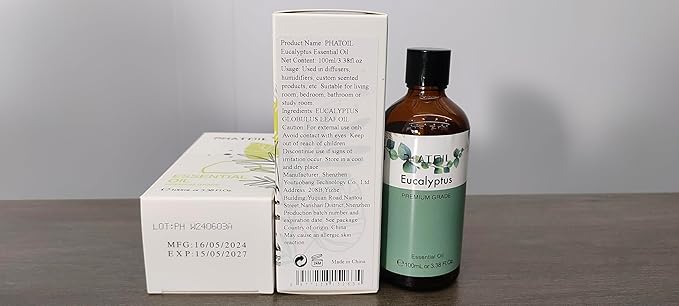 PHATOIL 100ML Eucalyptus Essential Oil, Eucalyptus Oil Essential Oils for Diffusers for Home, Soap Candle Making, Huge 3.38fl.oz Bottle