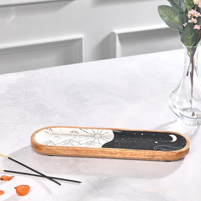 Folkulture Incense Holder or Burner | Modern Insense Stick Holder | Incense Ash Catcher or Holder for Home | Wooden Incence Tray for Gifting, | Yin Yang - 12 Inches for Women