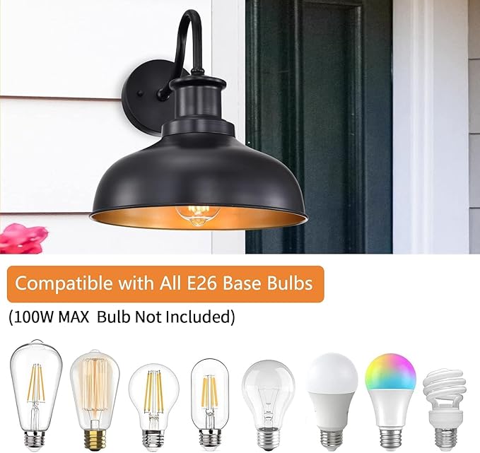 Outdoor Barn Light Outdoor Wall Sconce Farmhouse Rustic Exterior Wall Mount Lights Vintage Outside Lighting Fixture Industrial Black Lantern Works with Gooseneck Barn Porch Entryway Garage Shed