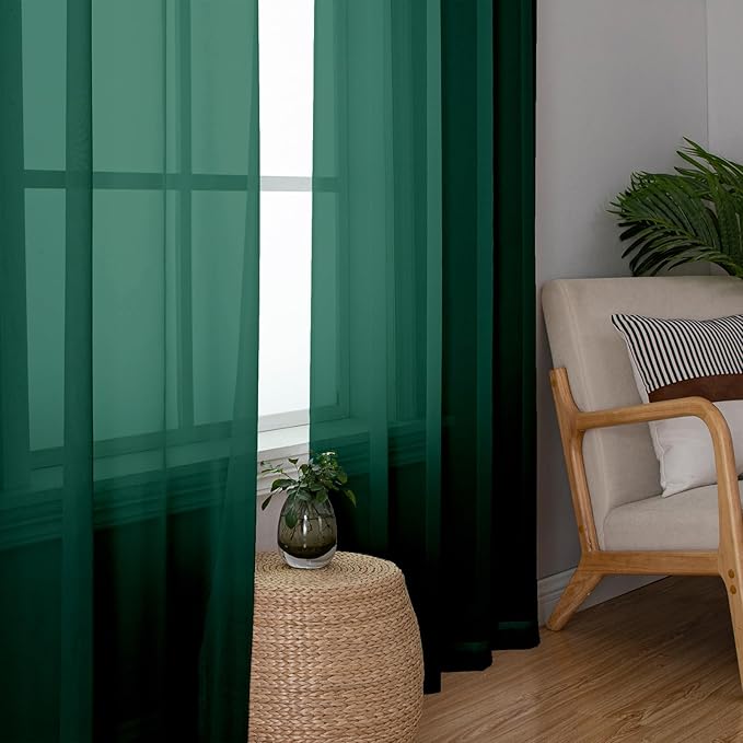 Lecloud Hunter Green Sheer Curtains 96 Inches Long 2 Panels, Airy Voile Solid Curtains, Gauzy Stylish Aesthetic Windows Decor Drapes with Rod Pocket for Bedroom Living Room, Each 42" W x 96" L