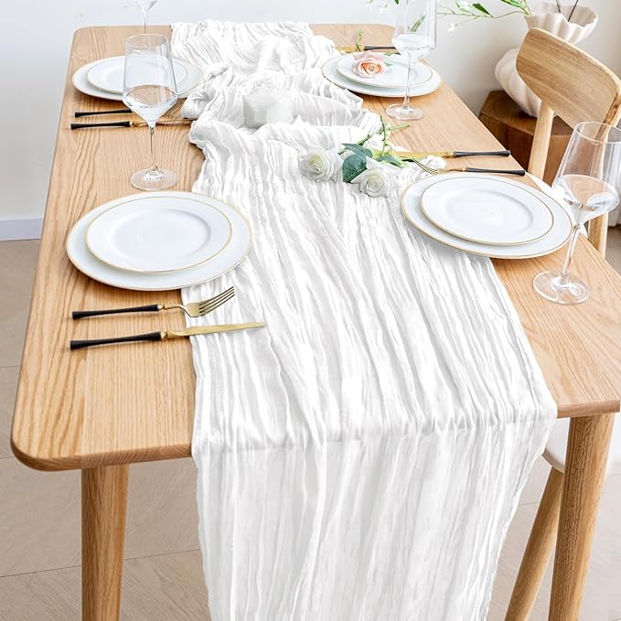 Wokceer Cheesecloth White Table Runner Valentine's Day 2Pack 10FT Ivory Boho Gauze Cheese Cloth Table Runner for Party Easter Rustic Sheer Runners for Baby Bridal Shower Wedding