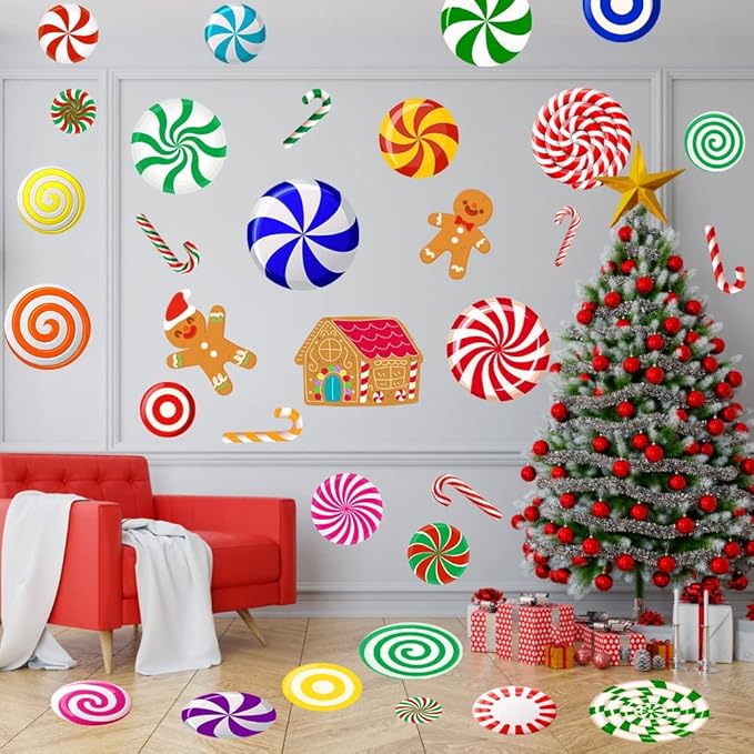 DIYDEC 70PCS Peppermint Floor Decals Stickers, Self-Adhesive Christmas Candy Party Wall Floor Stickers Decals for Christmas Floors Candy Land Decoration