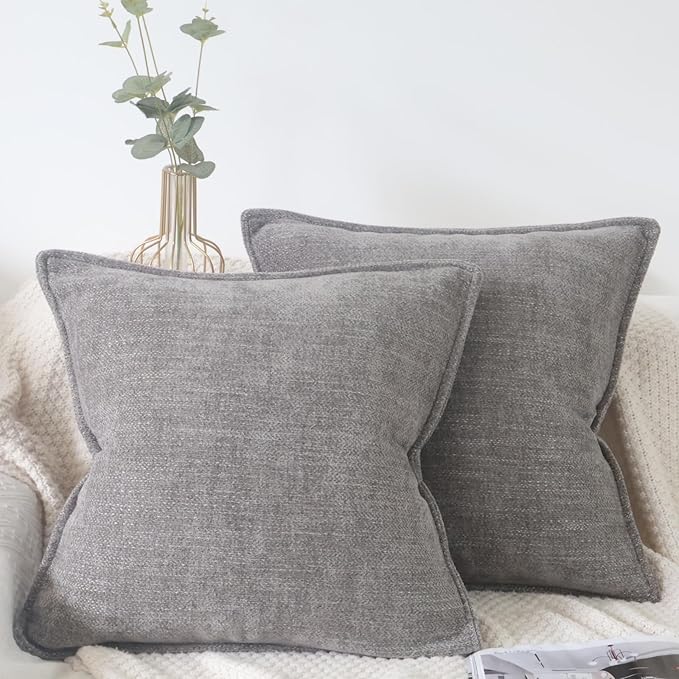 OYIMUA Grey 16x16 Chenille Throw Pillow Covers Set of 2 | Farmhouse Decorative Pillowcases for Couch & Bed | Soft Luxury Accent Pillows for Living Room