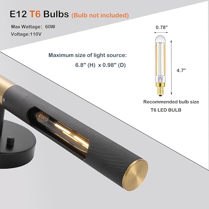 Modern Picture Light 19 inches Brushed Brass Gold Black Wall Sconce with Knurled Texture Cylinder Metal Shades Rotatable 360°Indoor Wall Lighting Fixture for Bathroom Vanity Lights Bedroom