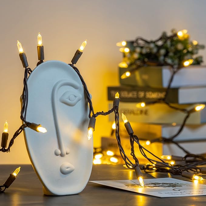 YULETIME 200 Warm White LED Christmas Lights, 66 Feet Brown Wire UL Certified Commercial Grade Holiday String Light Set