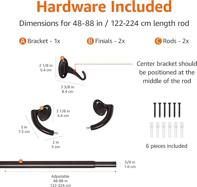 Amazon Basics Room Darkening Blackout Curtain Rod, 48 - 88 Inches, Dark Bronze (Espresso)