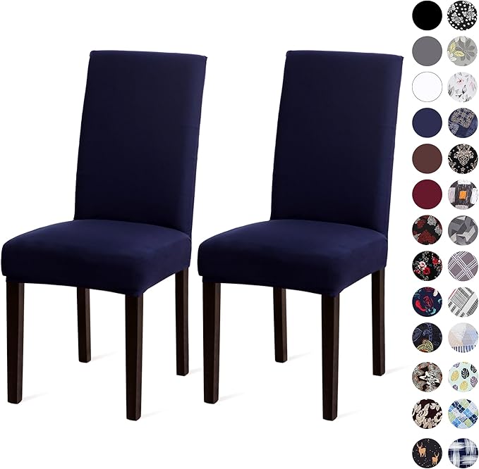 Sufdari Dining Chair Covers,Kitchen Chair Cover,Parsons Chair Slipcover,Spandex Chair Protectors for Dining Room Stretch Chairs Cover Set of 2 -Navy Blue