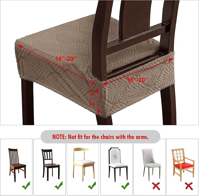 Removable and Washable Seat Covers for Dining Room Chairs Set of 6 - Waterproof Stretch Chair Seat Slipcovers, No Back Covers