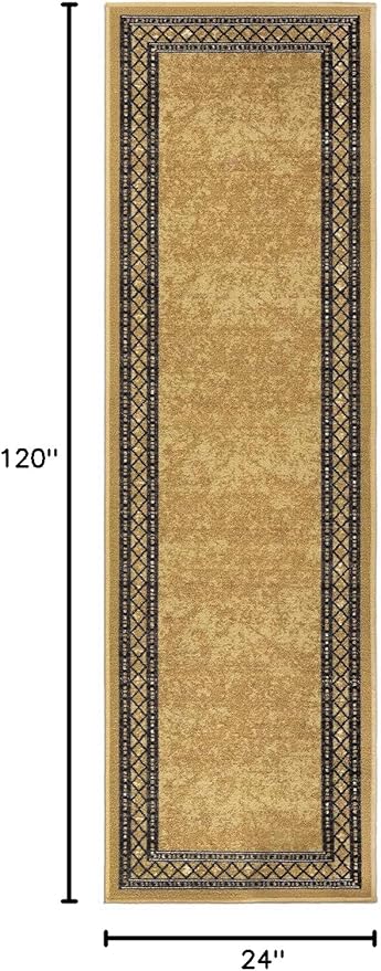 Antep Rugs Alfombras Modern Bordered 2x10 Non-Skid (Non-Slip) Low Profile Pile Rubber Backing Indoor Area Runner Rugs (Brown, 2' x 10')