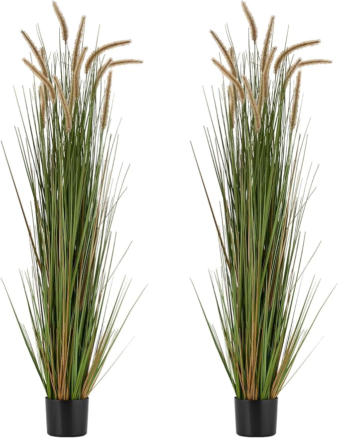 VEVOR Artificial Grass Plant, 2 Pack 59 inch Horsetail Reed Grass in Pot, Premium PVC Faux Fake Greenery Shrubs Plant for Indoor Outdoor House Home Garden Office Room Décor, Housewarming, Green