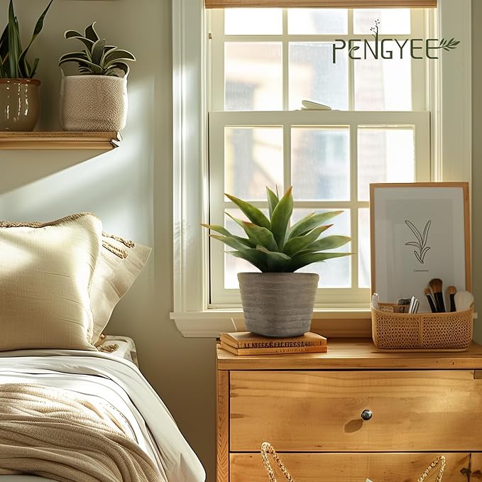 2 Pack Small Fake Plants, 11.42 Inch Artificial Agave Plants in Pots, Faux Plants Indoor for Home Room Office Bathroom Bedroom Kitchen Farmhouse Greenery Decor