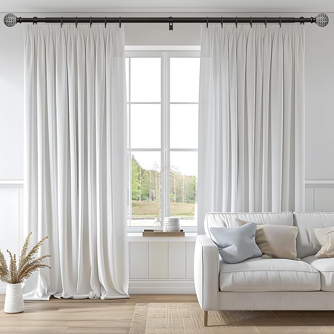 Black Curtain Rods for Windows 72 to 144 Inch,1'' Diameter Drapery Rods with Leaf Pattern Finials,Decorative Adjustable Heavy Duty Curtain Rods Set,36-150''