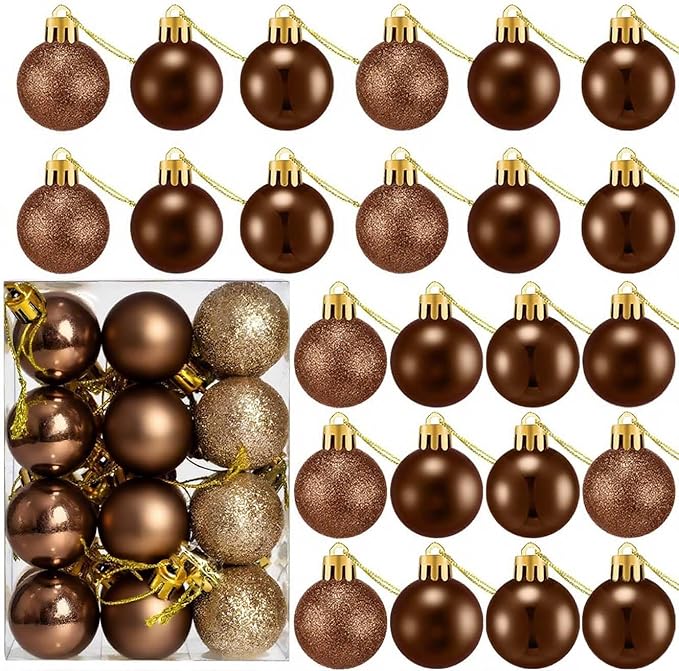 24 Count Small Coffee Christmas Ornaments Balls, Mini Ornaments for Mini Christmas Tree, Small Shatterproof Valentine Tree Decorative Hanging Bulbs Ball for Xmas Outdoor Party Decorations, 1.2 inch