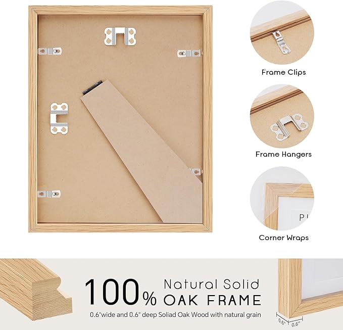 8x12 Oak Wood Picture Frams - Minimalist 8x12 Oak Wood Frames, 8"x12" Picture Frame Wood, Natural Solid Wooden Picture Frames for Wall Art Photo and Prints(3 Pack, Beige)