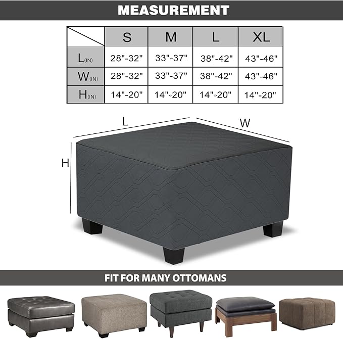 Ottoman Cover Square,Waterproof Square Ottoman Covers Thick Slipcover for Living Room,Washable Storage Footstool Furniture Protector for Dogs,Pets,Charcoal Grey,Medium