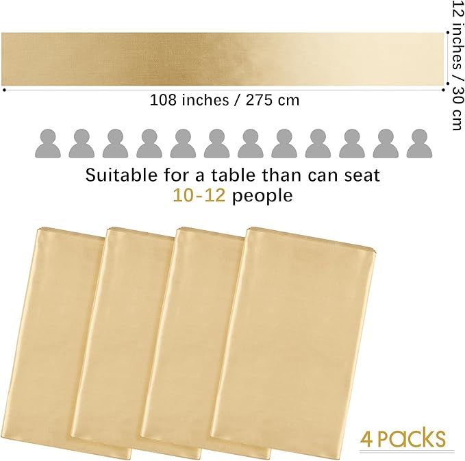 Aneco 4 Pack Satin Table Runner 12 x 108Inch Long Bright Silk and Smooth Fabric Party Table Runner for Wedding Banquet Party Decoration-Champagne