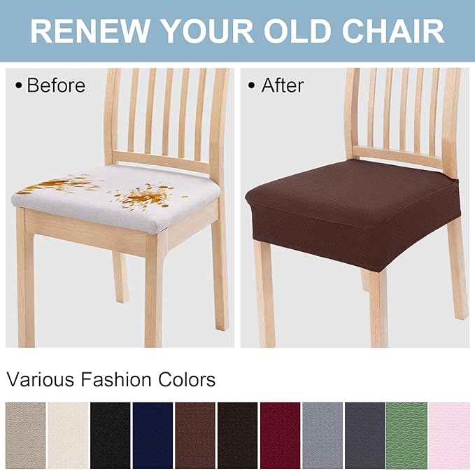Smiry Stretch Jacquard Seat Covers for Dining Room Chairs Set of 2, Removable Washable Chair Seat Protector Slipcovers, No Rear Covers, Light Chocolate