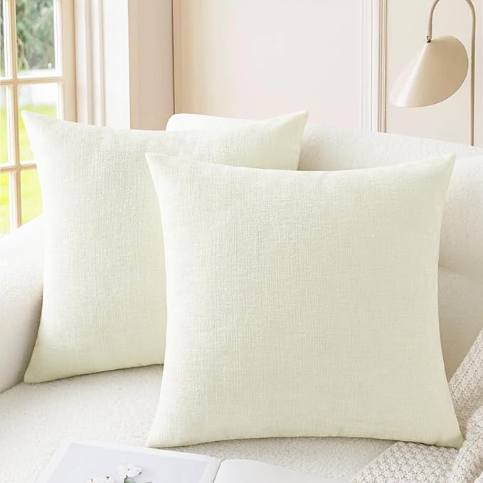 CaliTime Throw Pillow Covers Decorative 22 X 22 Inches Pack of 2 Cozy Chenille Cushion Cases for Couch Sofa Bed Living Room Home Cream