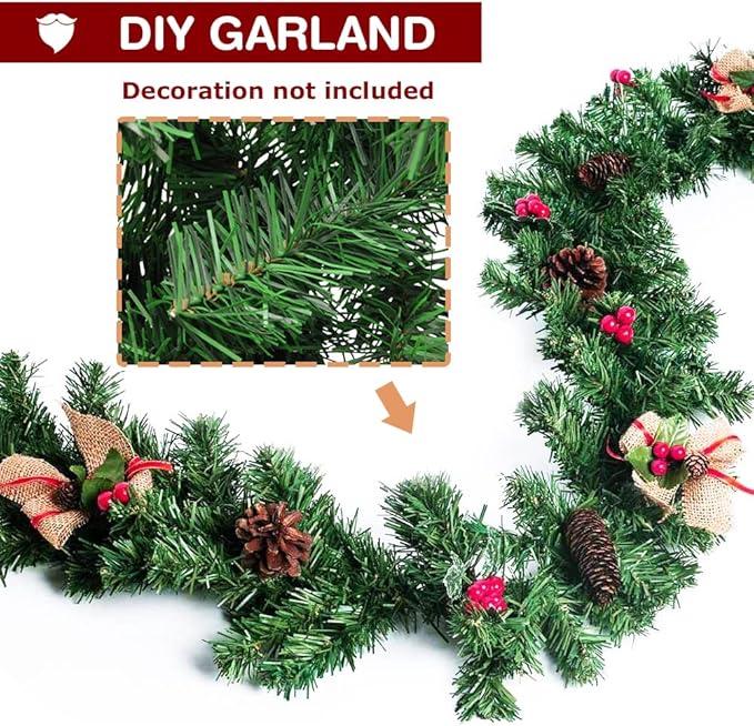 9 Feet Christmas Garland 220 Branches Xmas Artificial Decorations for Doors Stairs Fireplace