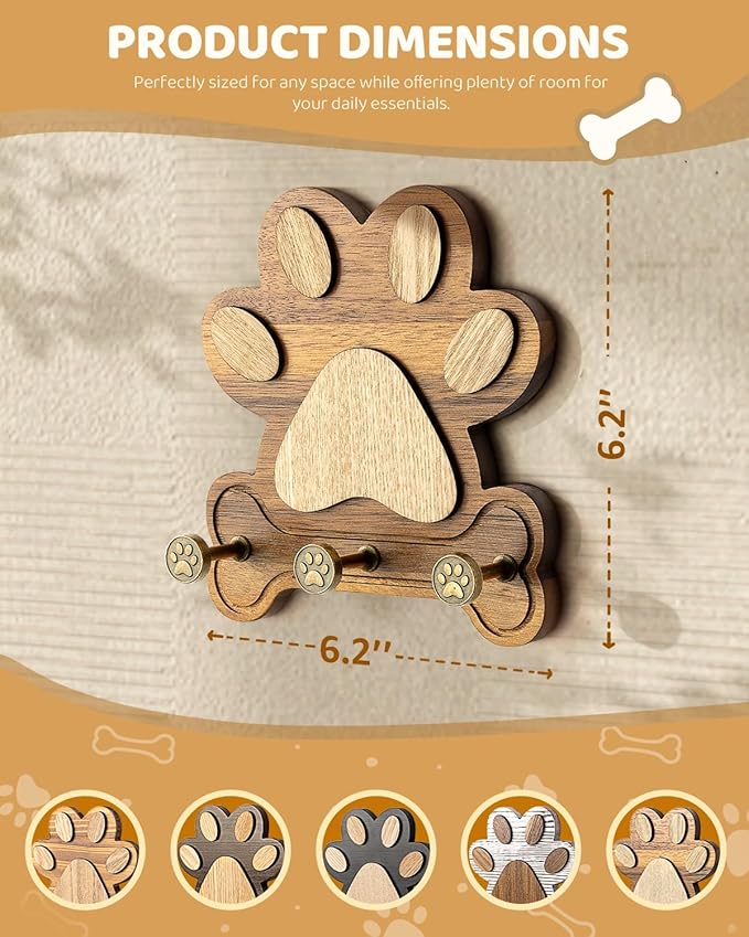 MTERSE Wooden Dog Leash Holder for Wall – Dog Leash Holder, Key Rack, and Coat Hanger – Rustic Farmhouse Wall Decor for Entryway Storage, Room Decor & Home Necessities(Acacia)