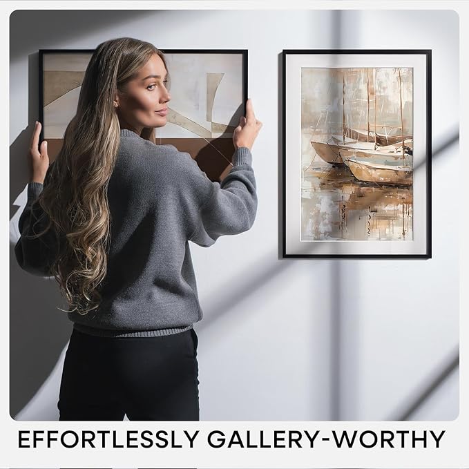 Homeforia 11x11 Picture Frame Black, High End Metal 11 by 11 Square Frames with Mat 9 x 9 Opening, 11by11 Poster Frames Matted to 9x9 inch Photo, Wall Hanging Frame, Tempered Glass, Wall Kit, Set of 4