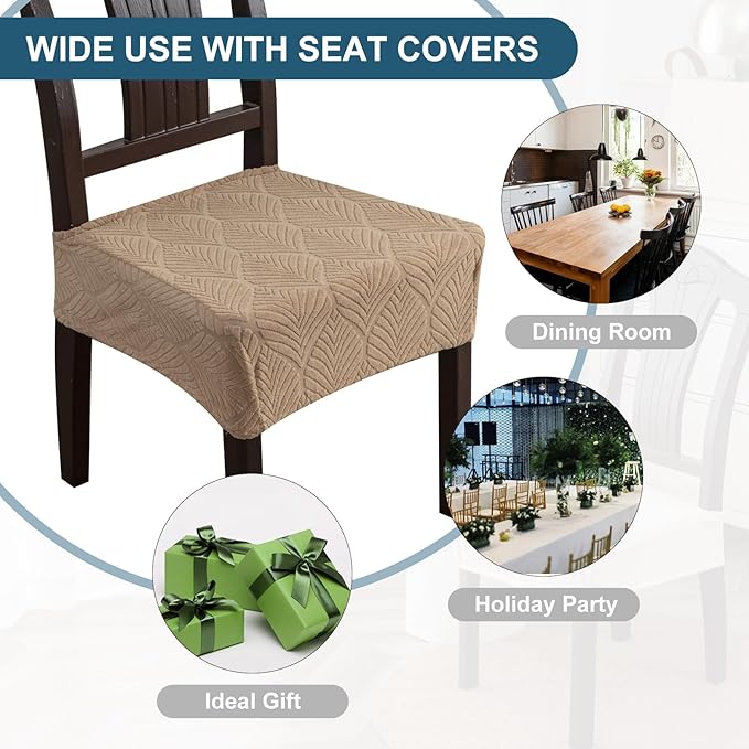 Removable and Washable Seat Covers for Dining Room Chairs Set of 2 - Waterproof Stretch Chair Seat Slipcovers, No Back Covers