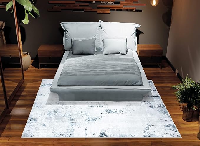 Bloom Rugs Caria Washable Non-Slip 8x10 Rug - Ivory/Silver/Blue Modern Abstract Area Rug for Living Room, Bedroom, Dining Room, and Kitchen - Exact Size: 7'8" x 10'