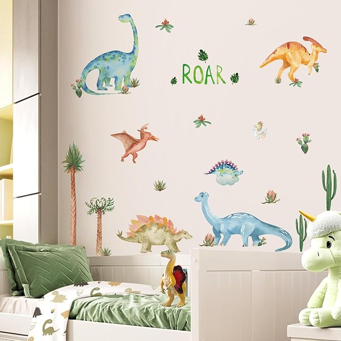 Dinosaur Wall Decals Peel and Stick Jungle Wall Decal Self Adhesive Wall Art Sticker for Boys Girls Baby Nursery Kids Room Home Dinosaur Nursery Decor