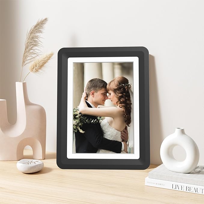 Black 5x7 Picture Frame with Acrylic Front 1 Pack, ABS Frame for 5x7 or 4x6 Photos, Shatterproof UV-Resistant Tabletop Photo Frame, Vertical/Horizontal Display for Home Décor
