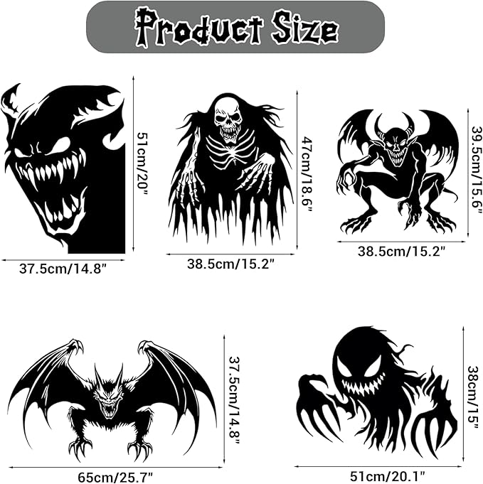 5 Sheets 37 Pcs Giant Spooky Halloween Window Clings Scary Monster Window Decal Stickers for Halloween Decoration Supply