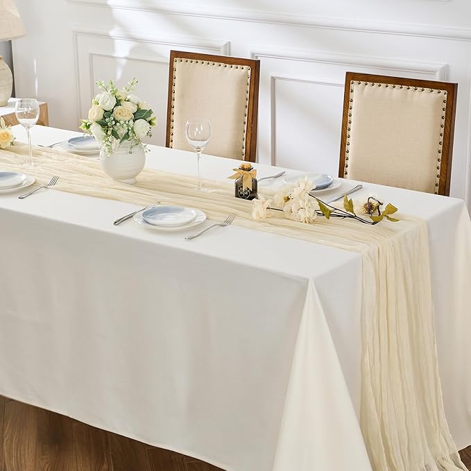 BALCONY & FALCON 2 Pack Beige Cheesecloth Table Runner 10FT 120 Inch Rustic & Boho Farmhouse Gauze Cheese Cloth Runners for Wedding Fall Thanksgiving Christmas Party Baby Shower Birthday Decor