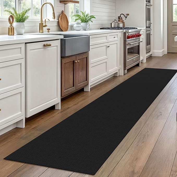 EARTHALL Woven Runner Rug 2x10 Ft Washable Runners for Hallways Long Cotton Non Slip Rubber Backed Kitchen Runner Braided Indoor Floor Carpet for Entryway, Hallway, Kitchen, Black/Grey