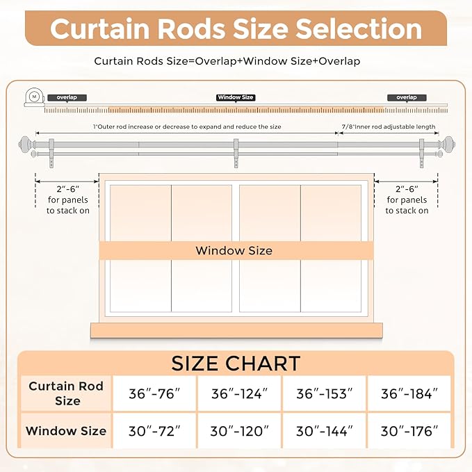 White Double Curtain Rods for Windows 120 to 170 inch, Farmhouse Vintage Decorative 1" Adjustable Extra Long Dual Curtain Rod, Heavy Duty Boho Double Drapery Pole with Antique White Finial