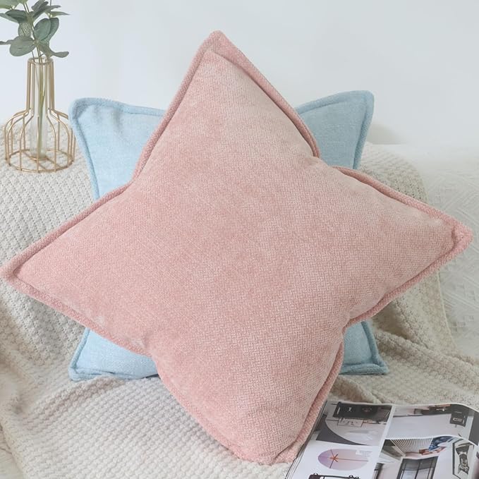 OYIMUA Pink 16x16 Chenille Throw Pillow Covers Set of 2 | Farmhouse Decorative Pillowcases for Couch & Bed | Soft Luxury Accent Pillows for Living Room