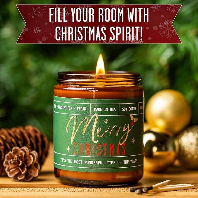 Christmas Candles for Holiday Set of 2 - 'Ho Ho Ho' Christmas Scented Candles, w/Clove, Orange & Cinnamon Candle I Stocking Stuffers for Women I 9oz Reusable Jar, 50Hr Burn, USA Made