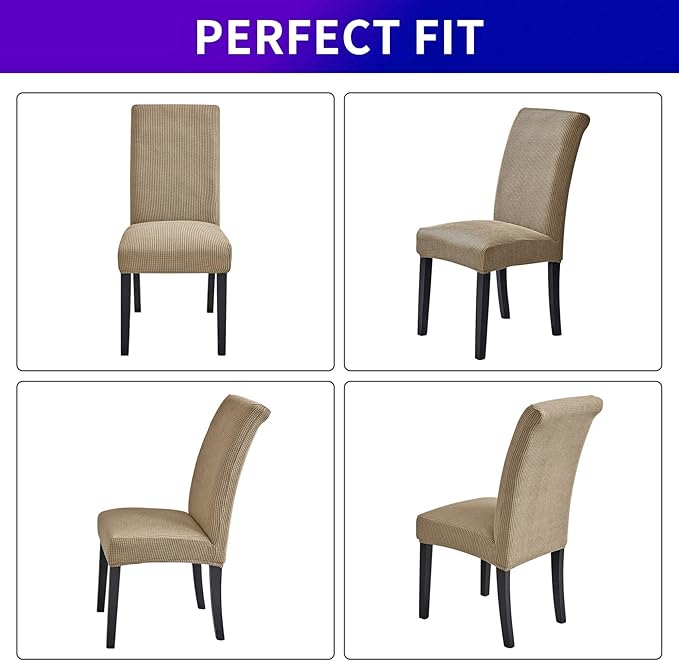 Howhic Stretch Chair Covers for Dining Room Set of 6, Removable Washable Dining Room Chair Covers, Dining Chair Slipcovers Seat Protector, Great Home Decor and Banquet Upholstery (Tan, 6 Pack)