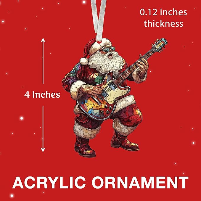 Santa Ornaments for Christmas Tree - 2025 Santa Claus Ornament with Guitar, Ideal Gifts for Music Enthusiasts, Unique Santa Claus Decor, Funny Ornaments Gifts for Celebrating Christmas 2025