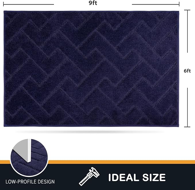 PURRUGS Easy Care Area Rug 6ft x 9ft, Non-Slip Machine Washable Entry Rug, Stain Resistant Accent Rug for Hallway, Bedroom, Living Room and Mudroom, Midnight Blue