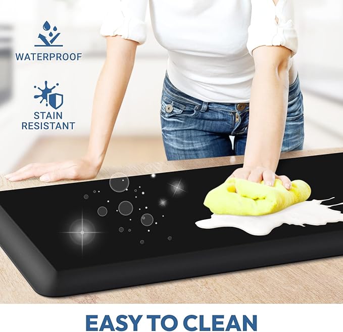 4/5 Inch Thick Kitchen Mat - Cushioned Anti Fatigue Mats for Kitchen Floor - Easy to Clean, Waterproof, Non-Slip Kitchen Rug for Sink, Office, Kitchen (22''x72'' Black)